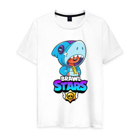 Мужская футболка хлопок с принтом BRAWL STARS LEON SHARK в Екатеринбурге, 100% хлопок | прямой крой, круглый вырез горловины, длина до линии бедер, слегка спущенное плечо. | brawl stars | bull | colt | crow | leon | leon shark | shark | stars | акула | берли | ворон | динамайк | кольт | леон | леон акула | нита | спайк | шелли | эль примо