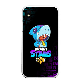 Чехол для iPhone XS Max матовый с принтом BRAWL STARS LEON SHARK в Екатеринбурге, Силикон | Область печати: задняя сторона чехла, без боковых панелей | brawl stars | bull | colt | crow | leon | leon shark | shark | stars | акула | берли | ворон | динамайк | кольт | леон | леон акула | нита | спайк | шелли | эль примо