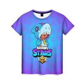 Женская футболка 3D с принтом BRAWL STARS LEON SHARK в Екатеринбурге, 100% полиэфир ( синтетическое хлопкоподобное полотно) | прямой крой, круглый вырез горловины, длина до линии бедер | brawl stars | bull | colt | crow | leon | leon shark | shark | stars | акула | берли | ворон | динамайк | кольт | леон | леон акула | нита | спайк | шелли | эль примо