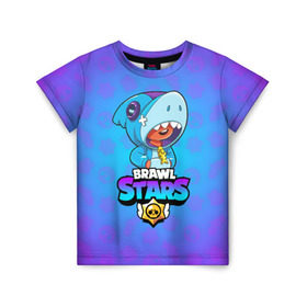 Детская футболка 3D с принтом BRAWL STARS LEON SHARK в Екатеринбурге, 100% гипоаллергенный полиэфир | прямой крой, круглый вырез горловины, длина до линии бедер, чуть спущенное плечо, ткань немного тянется | brawl stars | bull | colt | crow | leon | leon shark | shark | stars | акула | берли | ворон | динамайк | кольт | леон | леон акула | нита | спайк | шелли | эль примо