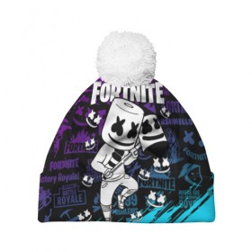 Шапка 3D c помпоном с принтом FORTNITE MARSHMELLO в Екатеринбурге, 100% полиэстер | универсальный размер, печать по всей поверхности изделия | fnchap2 | fortnite | fortnite 2 | fortnite x | marshmello | ninja | ninja hyper streamer | ninja streamer | streamer | tyler blevins | маршмелло | ниндзя | фортнайт | фортнайт 2 | фортнайт глава 2