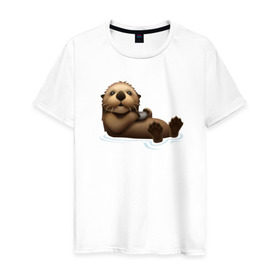 Мужская футболка хлопок с принтом Otter emoji в Екатеринбурге, 100% хлопок | прямой крой, круглый вырез горловины, длина до линии бедер, слегка спущенное плечо. | Тематика изображения на принте: 