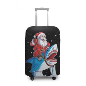 Чехол для чемодана 3D с принтом Санта и акула в Екатеринбурге, 86% полиэфир, 14% спандекс | двустороннее нанесение принта, прорези для ручек и колес | bells | christmas | claus | jingle | merry | santa | vevo | год | дед | клаус | мороз | новый | олени | олень | рождество | санта | снеговик | снежинки | узор