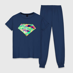 Женская пижама хлопок с принтом Superman logo в Екатеринбурге, 100% хлопок | брюки и футболка прямого кроя, без карманов, на брюках мягкая резинка на поясе и по низу штанин | Тематика изображения на принте: clark kent | shtatjl | superman | кларк кент | супермен | супермэн