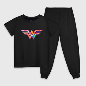 Детская пижама хлопок с принтом Wonder Woman logo в Екатеринбурге, 100% хлопок |  брюки и футболка прямого кроя, без карманов, на брюках мягкая резинка на поясе и по низу штанин
 | dc | dc comics | diana prince | shtatjl | wonder woman | вандер вуман | вондер вуман | галь гадот | диана принс | супер женщина | чудо женщина