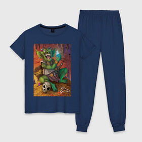 Женская пижама хлопок с принтом Greedy Goblin в Екатеринбурге, 100% хлопок | брюки и футболка прямого кроя, без карманов, на брюках мягкая резинка на поясе и по низу штанин | greedy goblin жадный гоблин