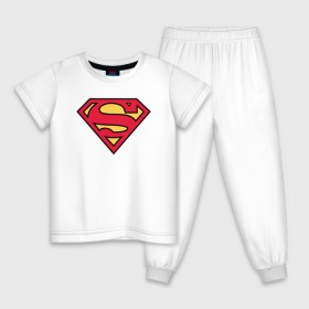 Детская пижама хлопок с принтом Superman logo в Екатеринбурге, 100% хлопок |  брюки и футболка прямого кроя, без карманов, на брюках мягкая резинка на поясе и по низу штанин
 | Тематика изображения на принте: clark kent | superman | кларк кент | супермен | супермэн