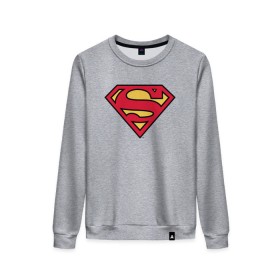Женский свитшот хлопок с принтом Superman logo в Екатеринбурге, 100% хлопок | прямой крой, круглый вырез, на манжетах и по низу широкая трикотажная резинка  | clark kent | superman | кларк кент | супермен | супермэн