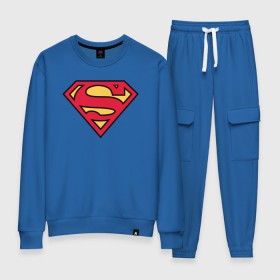 Женский костюм хлопок с принтом Superman logo в Екатеринбурге, 100% хлопок | на свитшоте круглая горловина, мягкая резинка по низу. Брюки заужены к низу, на них два вида карманов: два 