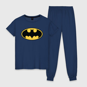 Женская пижама хлопок с принтом Batman logo в Екатеринбурге, 100% хлопок | брюки и футболка прямого кроя, без карманов, на брюках мягкая резинка на поясе и по низу штанин | bat man | batman | batman comics | caped crusader | comics | dark knight | бетмен | брюс уэйн | бэт мен | бэтмен | тёмный рыцарь
