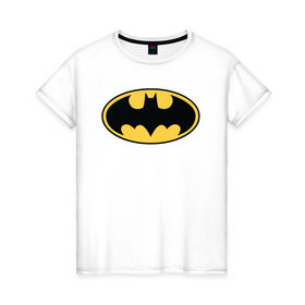 Женская футболка хлопок с принтом Batman logo в Екатеринбурге, 100% хлопок | прямой крой, круглый вырез горловины, длина до линии бедер, слегка спущенное плечо | bat man | batman | batman comics | caped crusader | comics | dark knight | бетмен | брюс уэйн | бэт мен | бэтмен | тёмный рыцарь
