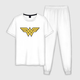 Мужская пижама хлопок с принтом Wonder Woman Logo в Екатеринбурге, 100% хлопок | брюки и футболка прямого кроя, без карманов, на брюках мягкая резинка на поясе и по низу штанин
 | dc | dc comics | diana prince | wonder woman | вандер вуман | вондер вуман | диана принс | супер женщина | чудо женщина