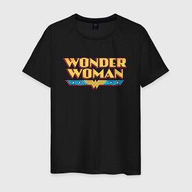 Мужская футболка хлопок с принтом Wonder Woman Text Logo в Екатеринбурге, 100% хлопок | прямой крой, круглый вырез горловины, длина до линии бедер, слегка спущенное плечо. | dc | dc comics | diana prince | shtatjl | wonder woman | вандер вуман | вондер вуман | диана принс | супер женщина | чудо женщина