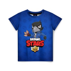 Детская футболка 3D с принтом BRAWL STARS CROW в Екатеринбурге, 100% гипоаллергенный полиэфир | прямой крой, круглый вырез горловины, длина до линии бедер, чуть спущенное плечо, ткань немного тянется | 8 bit | 8 бит | brawl stars | bull | colt | crow | leon | leon shark | shark | stars | акула | берли | ворон | динамайк | кольт | леон | леон акула | нита | спайк | шелли | эль примо
