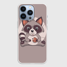 Чехол для iPhone 13 Pro с принтом Енотик с Печенькой в Екатеринбурге,  |  | cute | racoon | енот | енотик | еноты | печенье | печенька