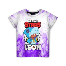 Детская футболка 3D с принтом BRAWL STARS LEON SHARK в Екатеринбурге, 100% гипоаллергенный полиэфир | прямой крой, круглый вырез горловины, длина до линии бедер, чуть спущенное плечо, ткань немного тянется | 8 bit | 8 бит | brawl stars | bull | colt | crow | leon | leon shark | shark | stars | акула | берли | ворон | динамайк | кольт | леон | леон акула | нита | спайк | шелли | эль примо