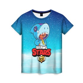 Женская футболка 3D с принтом BRAWL STARS LEON SHARK в Екатеринбурге, 100% полиэфир ( синтетическое хлопкоподобное полотно) | прямой крой, круглый вырез горловины, длина до линии бедер | 8 bit | 8 бит | brawl stars | bull | colt | crow | leon | leon shark | shark | stars | акула | берли | ворон | динамайк | кольт | леон | леон акула | нита | спайк | шелли | эль примо