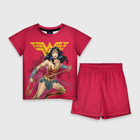 Детский костюм с шортами 3D с принтом Wonder Woman red в Екатеринбурге,  |  | dc | dc comics | diana prince | shtatjl | wonder woman | вандер вуман | вондер вуман | диана принс | супер женщина | чудо женщина