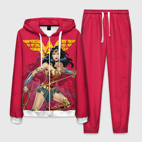 Мужской костюм 3D с принтом Wonder Woman red в Екатеринбурге, 100% полиэстер | Манжеты и пояс оформлены тканевой резинкой, двухслойный капюшон со шнурком для регулировки, карманы спереди | dc | dc comics | diana prince | shtatjl | wonder woman | вандер вуман | вондер вуман | диана принс | супер женщина | чудо женщина