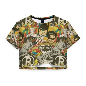 Женская футболка Crop-top 3D с принтом DC Comics в Екатеринбурге, 100% полиэстер | круглая горловина, длина футболки до линии талии, рукава с отворотами | batman | flash | shtatjl | superman | бетмен | бэтмен | супермен | супермэн | флеш | флэш