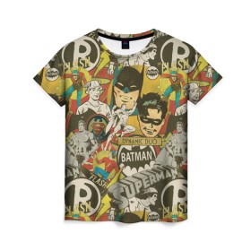 Женская футболка 3D с принтом DC Comics в Екатеринбурге, 100% полиэфир ( синтетическое хлопкоподобное полотно) | прямой крой, круглый вырез горловины, длина до линии бедер | batman | flash | shtatjl | superman | бетмен | бэтмен | супермен | супермэн | флеш | флэш