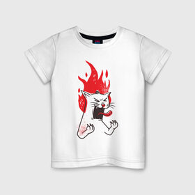 Детская футболка хлопок с принтом Злой Кот в Екатеринбурге, 100% хлопок | круглый вырез горловины, полуприлегающий силуэт, длина до линии бедер | Тематика изображения на принте: angry | cat | fire | kitty | злой | злые | кот | котики | коты