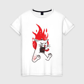 Женская футболка хлопок с принтом Злой Кот в Екатеринбурге, 100% хлопок | прямой крой, круглый вырез горловины, длина до линии бедер, слегка спущенное плечо | angry | cat | fire | kitty | злой | злые | кот | котики | коты