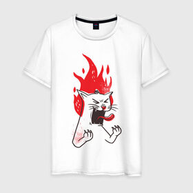Мужская футболка хлопок с принтом Злой Кот в Екатеринбурге, 100% хлопок | прямой крой, круглый вырез горловины, длина до линии бедер, слегка спущенное плечо. | angry | cat | fire | kitty | злой | злые | кот | котики | коты