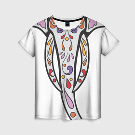 Женская футболка 3D с принтом Слон - сахарный череп в Екатеринбурге, 100% полиэфир ( синтетическое хлопкоподобное полотно) | прямой крой, круглый вырез горловины, длина до линии бедер | day of the dead | голова слона   сахарный череп | дня мертвых | мексиканский череп | розами | сердцем. дизайн для хэллоуина | украшенный цветами