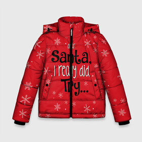 Зимняя куртка для мальчиков 3D с принтом Dear Santa в Екатеринбурге, ткань верха — 100% полиэстер; подклад — 100% полиэстер, утеплитель — 100% полиэстер | длина ниже бедра, удлиненная спинка, воротник стойка и отстегивающийся капюшон. Есть боковые карманы с листочкой на кнопках, утяжки по низу изделия и внутренний карман на молнии. 

Предусмотрены светоотражающий принт на спинке, радужный светоотражающий элемент на пуллере молнии и на резинке для утяжки | santa | дед мороз | каникулы | мороз | новогодний свитер | новый год | оливье | праздник | рождество | санта клаус | свитер новогодний | снег | снегурочка | снежинки