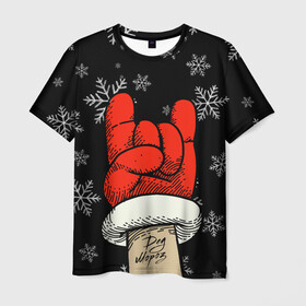 Мужская футболка 3D с принтом Рок Дед Мороз в Екатеринбурге, 100% полиэфир | прямой крой, круглый вырез горловины, длина до линии бедер | happy new year | santa | дед мороз | каникулы | мороз | новогодний свитер | новый год | оливье | праздник | рождество | санта клаус | свитер новогодний | снег | снегурочка | снежинки
