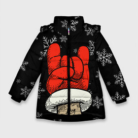 Зимняя куртка для девочек 3D с принтом Рок Дед Мороз в Екатеринбурге, ткань верха — 100% полиэстер; подклад — 100% полиэстер, утеплитель — 100% полиэстер. | длина ниже бедра, удлиненная спинка, воротник стойка и отстегивающийся капюшон. Есть боковые карманы с листочкой на кнопках, утяжки по низу изделия и внутренний карман на молнии. 

Предусмотрены светоотражающий принт на спинке, радужный светоотражающий элемент на пуллере молнии и на резинке для утяжки. | happy new year | santa | дед мороз | каникулы | мороз | новогодний свитер | новый год | оливье | праздник | рождество | санта клаус | свитер новогодний | снег | снегурочка | снежинки