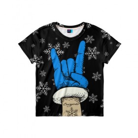 Детская футболка 3D с принтом Рок Снегурочка в Екатеринбурге, 100% гипоаллергенный полиэфир | прямой крой, круглый вырез горловины, длина до линии бедер, чуть спущенное плечо, ткань немного тянется | happy new year | santa | дед мороз | каникулы | мороз | новогодний свитер | новый год | оливье | праздник | рождество | санта клаус | свитер новогодний | снег | снегурочка | снежинки