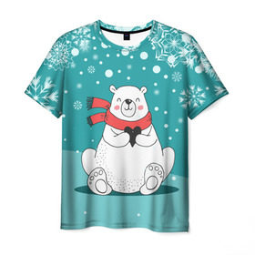 Мужская футболка 3D с принтом North bear в Екатеринбурге, 100% полиэфир | прямой крой, круглый вырез горловины, длина до линии бедер | happy new year | santa | дед мороз | каникулы | мороз | новогодний свитер | новый год | оливье | праздник | рождество | санта клаус | свитер новогодний | снег | снегурочка | снежинки