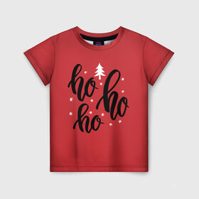 Детская футболка 3D с принтом Ho-ho-ho в Екатеринбурге, 100% гипоаллергенный полиэфир | прямой крой, круглый вырез горловины, длина до линии бедер, чуть спущенное плечо, ткань немного тянется | happy new year | santa | дед мороз | каникулы | мороз | новогодний свитер | новый год | оливье | праздник | рождество | санта клаус | свитер новогодний | снег | снегурочка | снежинки
