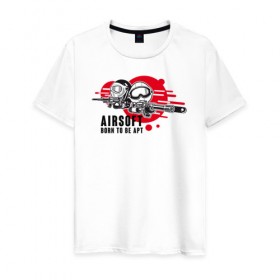 Мужская футболка хлопок с принтом AIRSIFT BORN TO BE APT в Екатеринбурге, 100% хлопок | прямой крой, круглый вырез горловины, длина до линии бедер, слегка спущенное плечо. | airsoft | оружие | снаряжение | страйкбол
