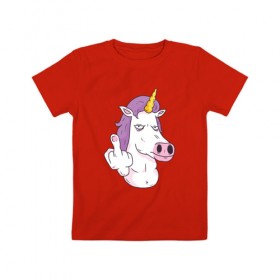 Детская футболка хлопок с принтом Злой Единорог в Екатеринбурге, 100% хлопок | круглый вырез горловины, полуприлегающий силуэт, длина до линии бедер | angry | angry unicorn | unicorn | единорог | злой | злой единорог | радуга