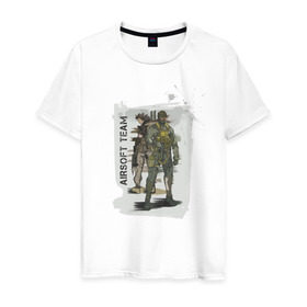 Мужская футболка хлопок с принтом Airsoft team в Екатеринбурге, 100% хлопок | прямой крой, круглый вырез горловины, длина до линии бедер, слегка спущенное плечо. | airsoft | оружие | снаряжение | страйкбол
