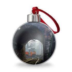 Ёлочный шар с принтом Трамвай в Екатеринбурге, Пластик | Диаметр: 77 мм | rails | railway | tram | trees | tunnel | деревья | железная дорога | рельсы | тоннель | трамвай