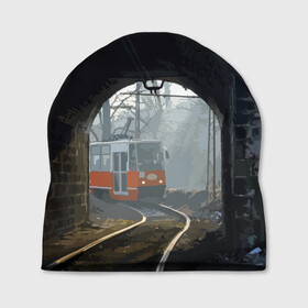 Шапка 3D с принтом Трамвай в Екатеринбурге, 100% полиэстер | универсальный размер, печать по всей поверхности изделия | Тематика изображения на принте: rails | railway | tram | trees | tunnel | деревья | железная дорога | рельсы | тоннель | трамвай