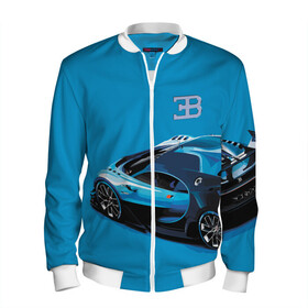 Мужской бомбер 3D с принтом Bugatti в Екатеринбурге, 100% полиэстер | застегивается на молнию, по бокам два кармана без застежек, по низу бомбера и на воротнике - эластичная резинка | Тематика изображения на принте: bugatti | car | italy | motorsport | prestige | автомобиль | автоспорт | бугатти | италия | престиж