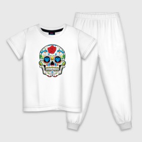 Детская пижама хлопок с принтом Skull - сахарный череп в Екатеринбурге, 100% хлопок |  брюки и футболка прямого кроя, без карманов, на брюках мягкая резинка на поясе и по низу штанин
 | Тематика изображения на принте: 
