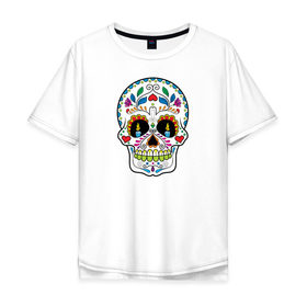 Мужская футболка хлопок Oversize с принтом Skull - мексиканский череп в Екатеринбурге, 100% хлопок | свободный крой, круглый ворот, “спинка” длиннее передней части | 