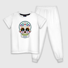 Детская пижама хлопок с принтом Skull - мексиканский череп в Екатеринбурге, 100% хлопок |  брюки и футболка прямого кроя, без карманов, на брюках мягкая резинка на поясе и по низу штанин
 | Тематика изображения на принте: 