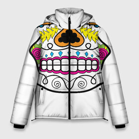 Мужская зимняя куртка 3D с принтом Мексиканский череп - Skull в Екатеринбурге, верх — 100% полиэстер; подкладка — 100% полиэстер; утеплитель — 100% полиэстер | длина ниже бедра, свободный силуэт Оверсайз. Есть воротник-стойка, отстегивающийся капюшон и ветрозащитная планка. 

Боковые карманы с листочкой на кнопках и внутренний карман на молнии. | Тематика изображения на принте: calavera | day of the dead | dia de los muertos | halloween | skull | sugar skull | готика | день мертвых | колдовство | мексиканский череп | мистика | подарок | сахарный череп | цветы | череп