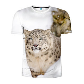 Мужская футболка 3D спортивная с принтом Ирбис в Екатеринбурге, 100% полиэстер с улучшенными характеристиками | приталенный силуэт, круглая горловина, широкие плечи, сужается к линии бедра | snow leopard | барс | барсы | животное | животные | звери | зверь | зима | зимы | ирбис | киски | кот | коты | кошачьи | кошка | кошки | мохнатые | мохнатый | пятнистые | пятнистый | снег | снежный