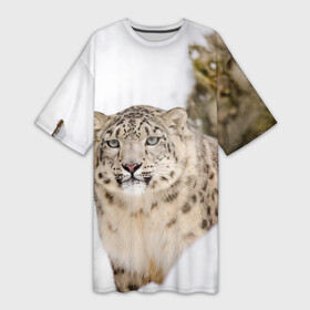 Платье-футболка 3D с принтом Ирбис в Екатеринбурге,  |  | snow leopard | барс | барсы | животное | животные | звери | зверь | зима | зимы | ирбис | киски | кот | коты | кошачьи | кошка | кошки | мохнатые | мохнатый | пятнистые | пятнистый | снег | снежный