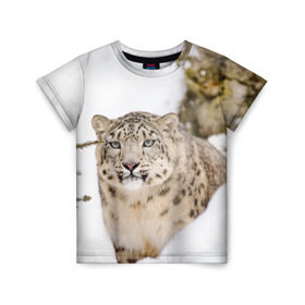 Детская футболка 3D с принтом Ирбис в Екатеринбурге, 100% гипоаллергенный полиэфир | прямой крой, круглый вырез горловины, длина до линии бедер, чуть спущенное плечо, ткань немного тянется | Тематика изображения на принте: snow leopard | барс | барсы | животное | животные | звери | зверь | зима | зимы | ирбис | киски | кот | коты | кошачьи | кошка | кошки | мохнатые | мохнатый | пятнистые | пятнистый | снег | снежный