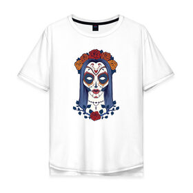 Мужская футболка хлопок Oversize с принтом Мексиканский сахарный череп в Екатеринбурге, 100% хлопок | свободный крой, круглый ворот, “спинка” длиннее передней части | day of the dead | dia de los muertos | gothic | halloween | skull | sugar skull | готика | день мертвых | женский череп | мексиканский череп | мистика | подарок | сахарный череп | хэллоуин