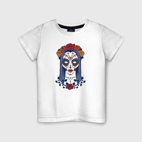 Детская футболка хлопок с принтом Мексиканский сахарный череп в Екатеринбурге, 100% хлопок | круглый вырез горловины, полуприлегающий силуэт, длина до линии бедер | day of the dead | dia de los muertos | gothic | halloween | skull | sugar skull | готика | день мертвых | женский череп | мексиканский череп | мистика | подарок | сахарный череп | хэллоуин